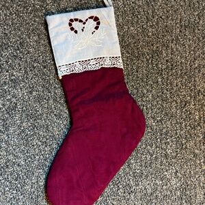 Vintage handmade Christmas Stocking with lace trim